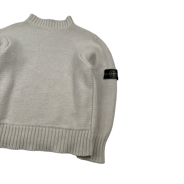 Stone Island Cream Vintage 2002 Knitted Crewneck Jumper - Medium