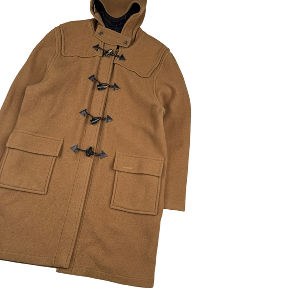 Barbour Tan Cashmere Blend Tartan Lined Duffle Coat - Large