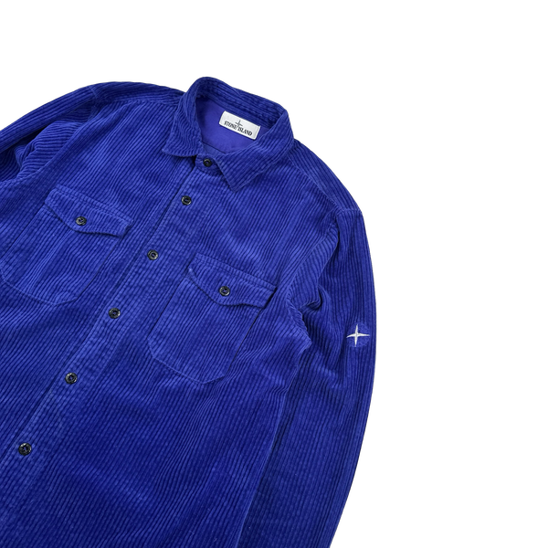 Stone Island 2021 Blue Thick Jumbo Corduroy Overshirt - Large