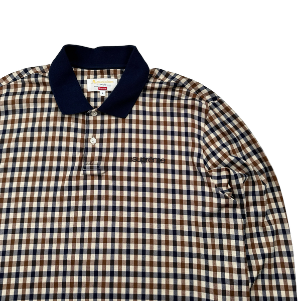 Aquascutum X Supreme Classic Checked Longsleeve Spellout Polo Shirt - Large