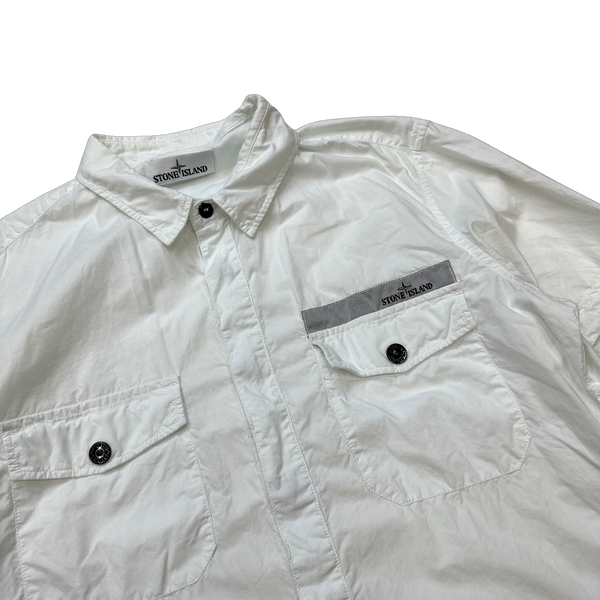 Stone Island 2014 White Spellout Cotton Overshirt - Large
