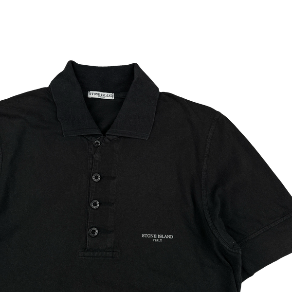 Stone Island 2006 Black Vintage Spellout Cotton Polo - Small
