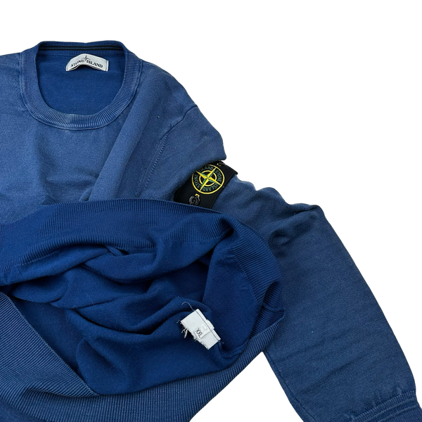 Stone Island Blue Cotton Crewneck Knit Jumper - XXL