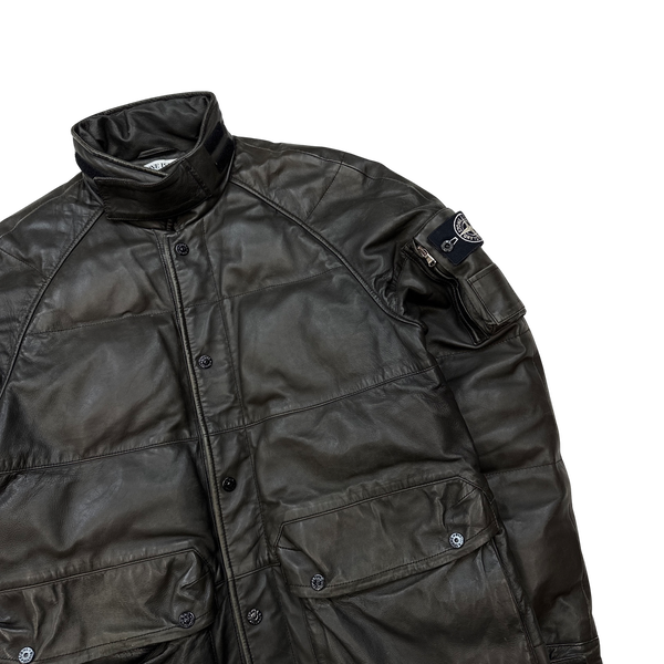 Stone island on sale leather down jacket