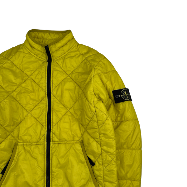 Stone Island 2019 Yellow Garment Dyed Quilted Micro Yarn Bomber Jacket - Small