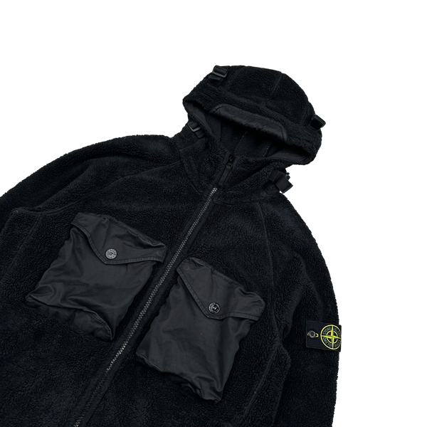 Stone Island 2021 Black Teddy Fleece Zipped Jacket - Large