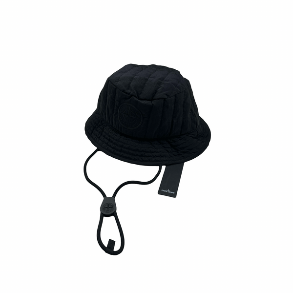 Stone Island 2022 Black Econyl Nylon Metal Embroidered Bucket Hat - Medium