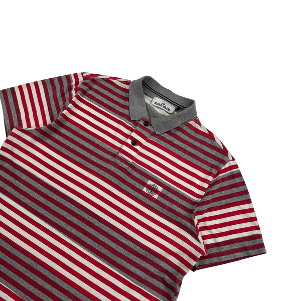 Stone Island 2014 Red Striped Short Sleeved Polo Shirt - Large