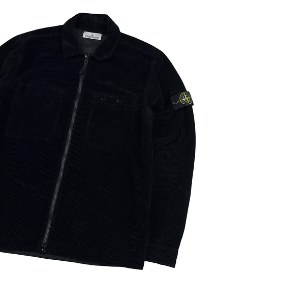 Stone Island 2019 Black Corduroy Chest Pocket Zipped Overshirt - Large