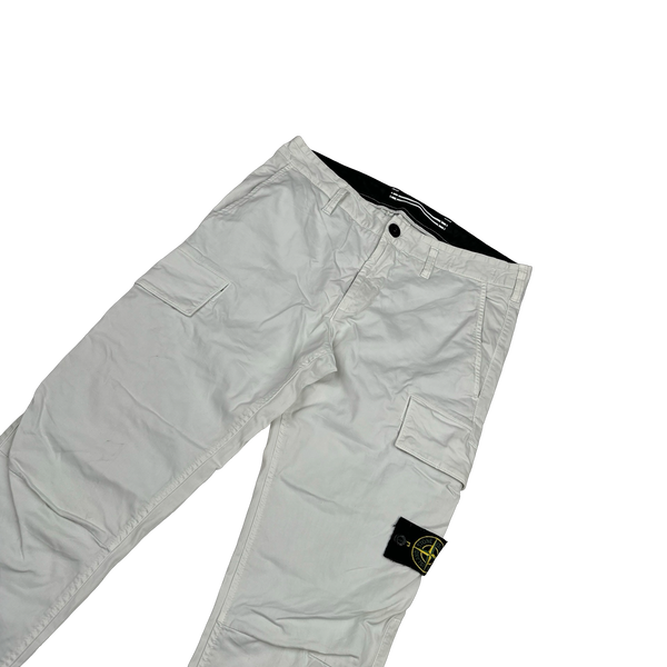 Stone Island 2022 White Skinny Cotton Cargo Trousers - 30"
