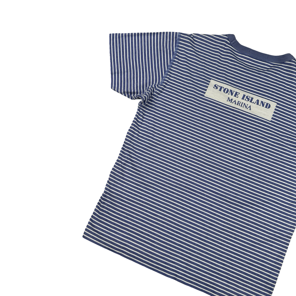 Stone Island 2019 Blue Striped Marina T Shirt - Large