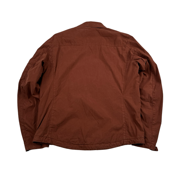 CP Company Burnt Orange 50 Fili Cotton Zipped Overshirt - Large