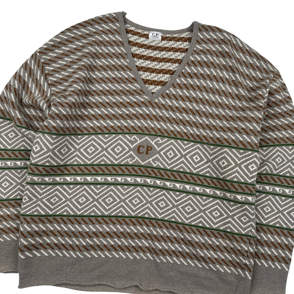 CP Company Vintage Spellout V Neckline Patterned Knit - XL
