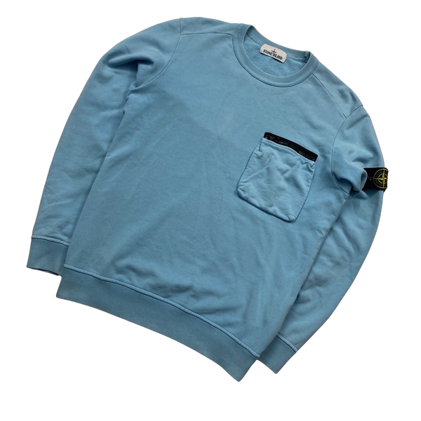 Stone Island 2017 Light Blue Cotton Crewneck Sweatshirt - Small