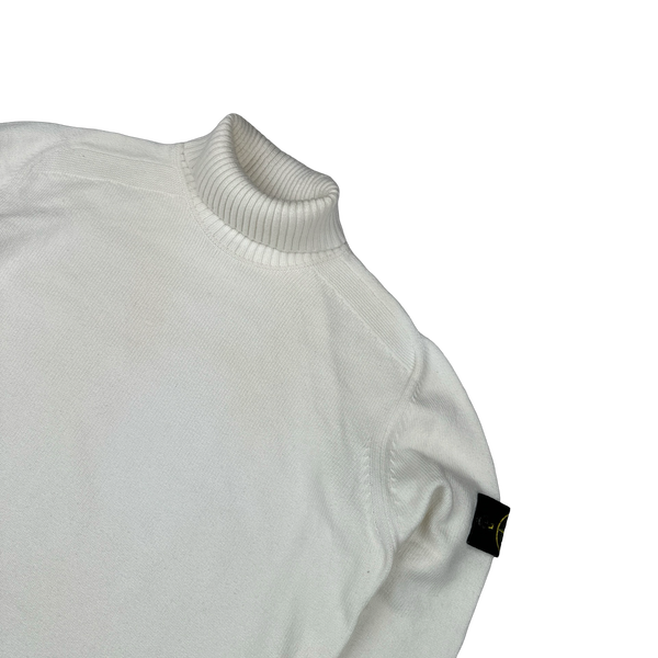 Stone Island 2022 White Ribbed Roll Neck Knit Jumper - XL