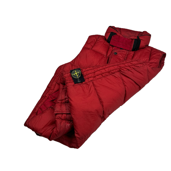 Stone Island 2009 Red Opaque Nylon Tela Down Gilet - Large