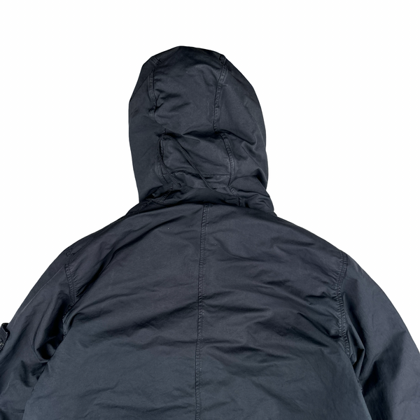 Stone Island 2007 Navy David TC Dutch Liner Spellout Hood Long Parka Jacket - XXL