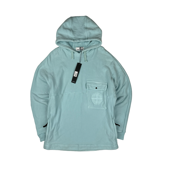 Stone Island 2022 Baby Blue Cotton Spellout Pullover SAMPLE Hoodie - Large