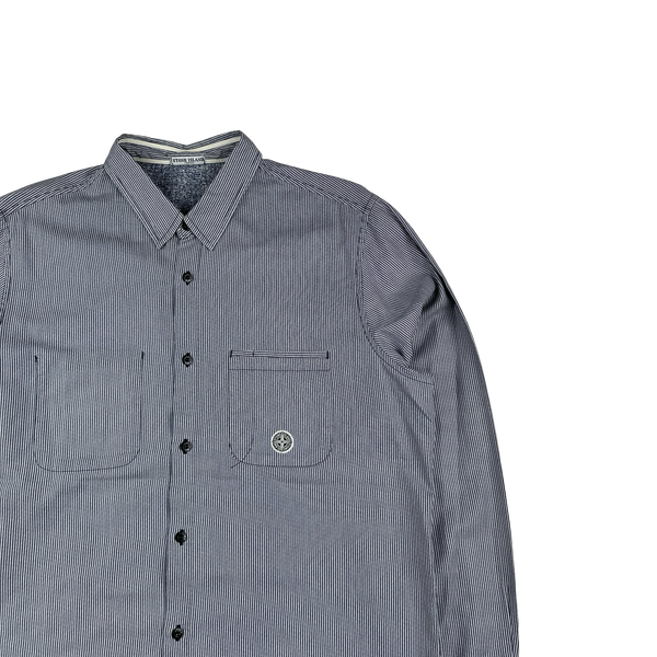 Stone Island 2009 Blue Pin Striped Cotton Buttoned Shirt - Large
