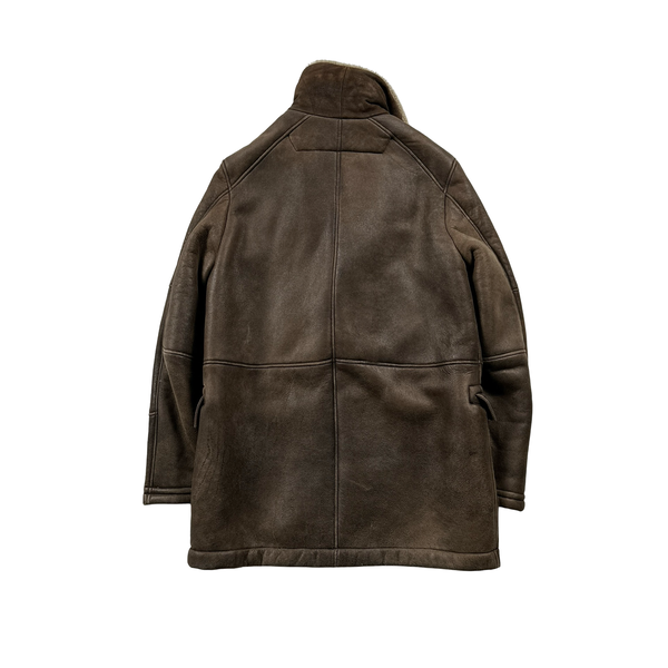 CP Company Brown Wool Shearling Lined Leather Jacket - Large