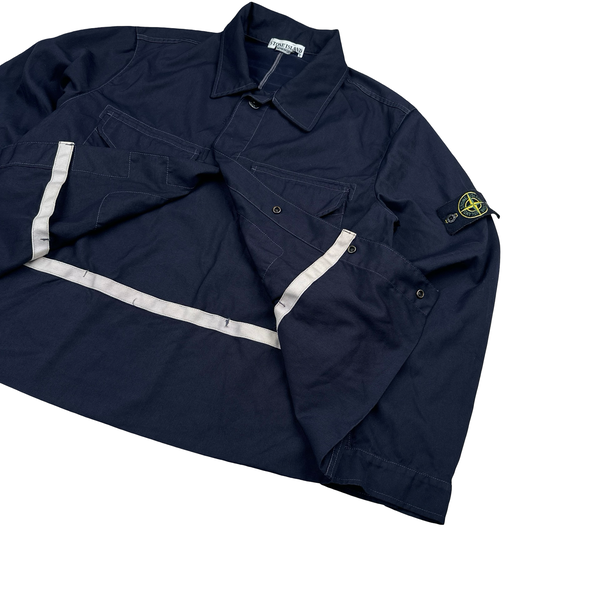 Stone Island 2003 Navy Contrast Stich Poly Overshirt - Large