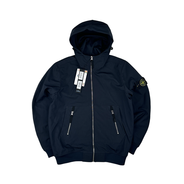 Stone Island 2021 Navy Soft Shell e-Dye Hooded Jacket - Medium