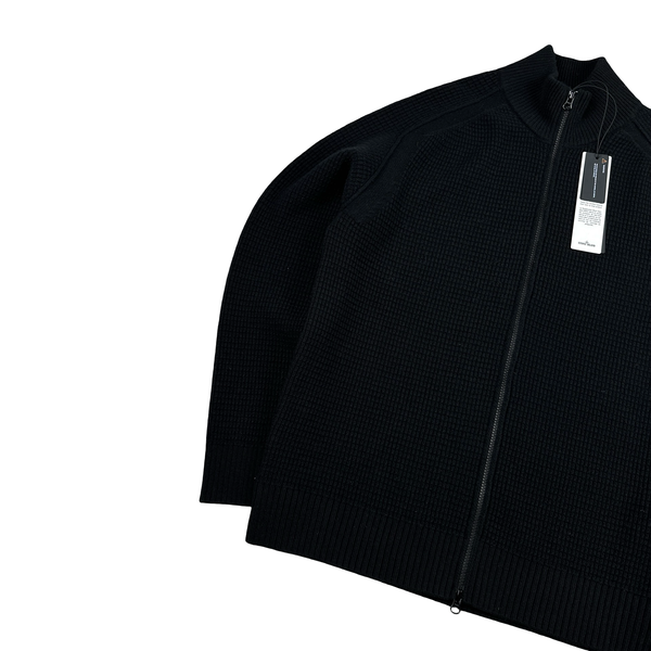 Stone Island 2025 Ghost Black Ribbed Wool Knitted Zipped Jumper - XL