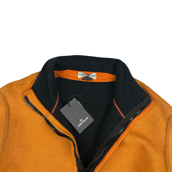 Stone Island 2003 Orange Compass Stretch Cotton Fleece Zip Jumper - Large