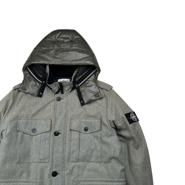 Stone Island 2014 Grey Ice Wool Blend Down Jacket - XL
