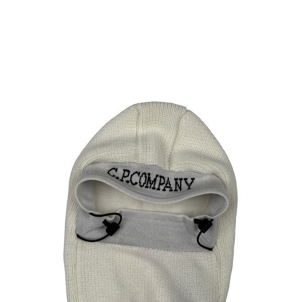 CP Company White Wool Spellout Knitted Cap Balaclava