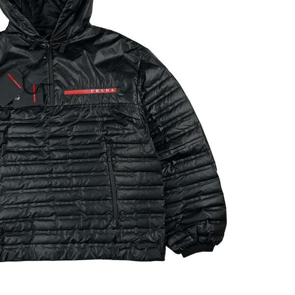 Prada Red Tab Black Nylon Down Quarter Zip Padded Down Jacket - Small