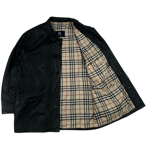 Burberry Leather Nova Check Lined Collared Jacket - XL