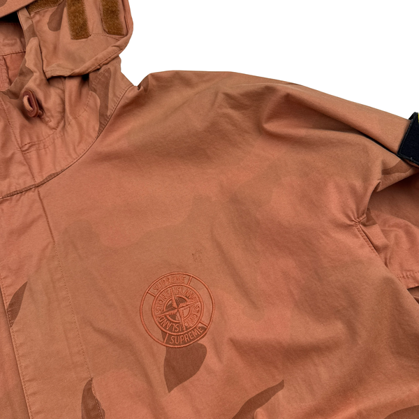 Stone Island Supreme 2019 Orange Brushed Cotton Camo Riot Mask Jacket - Medium