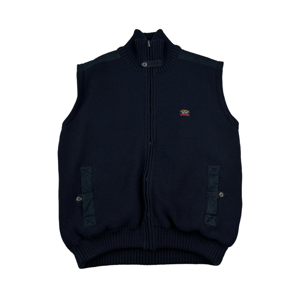 Paul And Shark 90’s Navy Thick Heavyweight Reversable Spellout Knit Jacket - Large