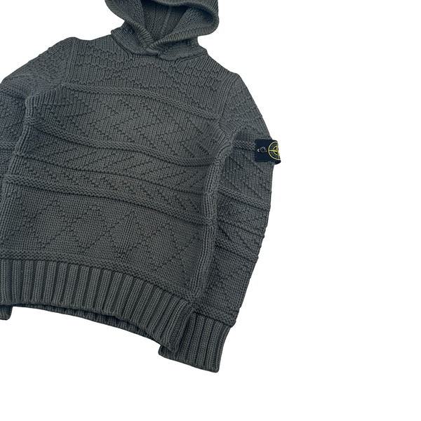 Stone Island 2009 Grey Cotton Detailed Knit Pullover Hoodie - Small