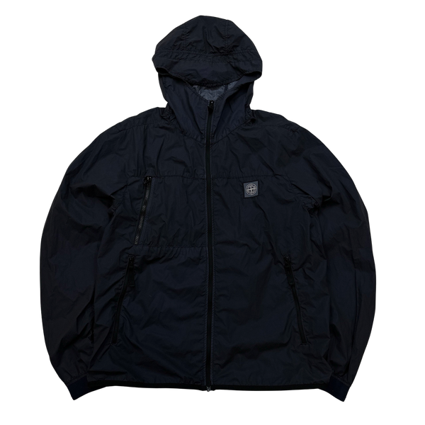 Stone Island Lamy Velour Navy Hooded Rain Jacket - Small