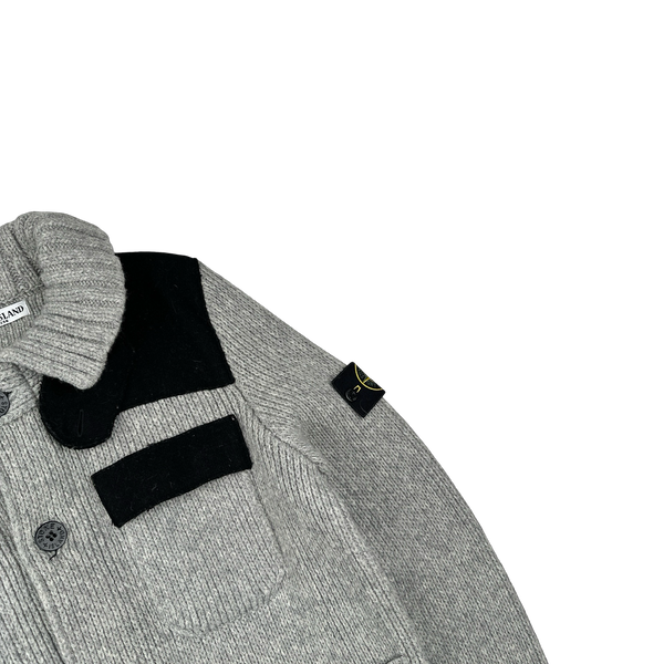 Stone Island 2011 Heavyweight Wool Grey Panelled Buttoned Knit - Large