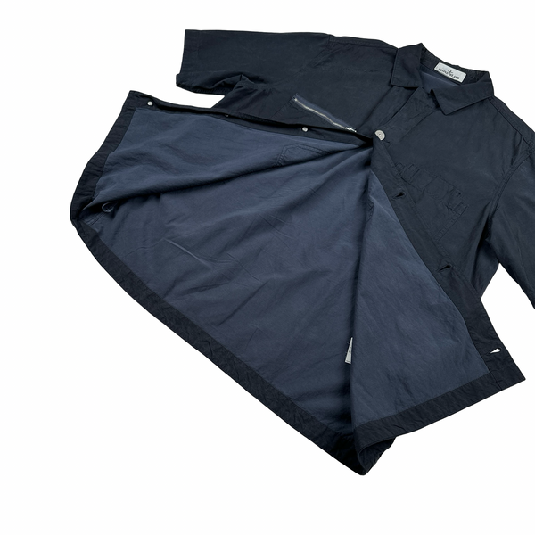 Stone Island 2023 Navy Cotton Cupro Short Sleeve Overshirt - Large