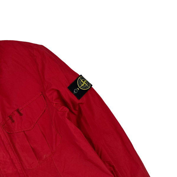 Stone Island 2008 Red Nylon Resin Coated Zipped Overshirt Jacket - Medium