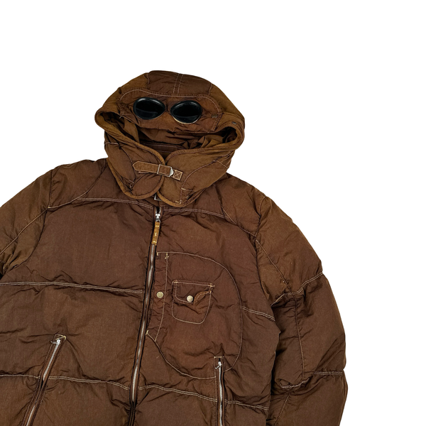 CP Company Brown Orange Toned Chrome Goggle Down Puffer Jacket - XXL