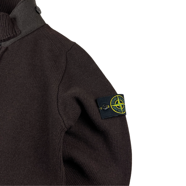 Stone Island 2021 Brown Lana Wool Blend Knit Zipped Buttoned Jumper - Medium