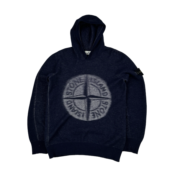 Stone Island 2017 Navy Wool Hooded Spellout Jumper - Small