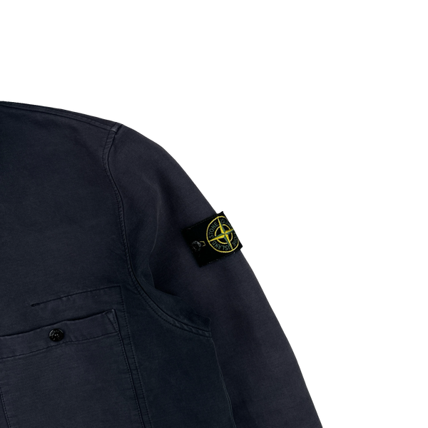 Stone Island 2001 Blue Cotton Buttoned Hooded Jacket - Large