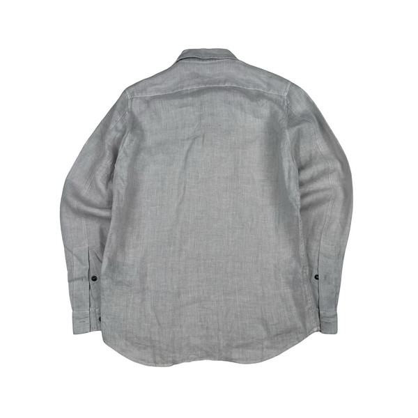 Stone Island Linen Grey Arm Logo Buttoned Shirt - Small