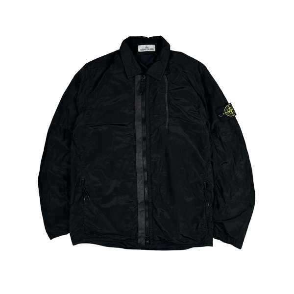 Stone Island Black Shimmer Nylon Metal Cotton Lined Overshirt - Medium