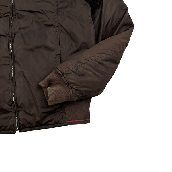 Gucci Brown Striped Collar Zipped Bomber Jacket - XL