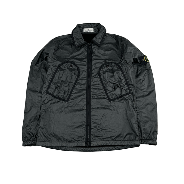 Stone Island 2020 Black Lamy Flock Zipped Overshirt - Small