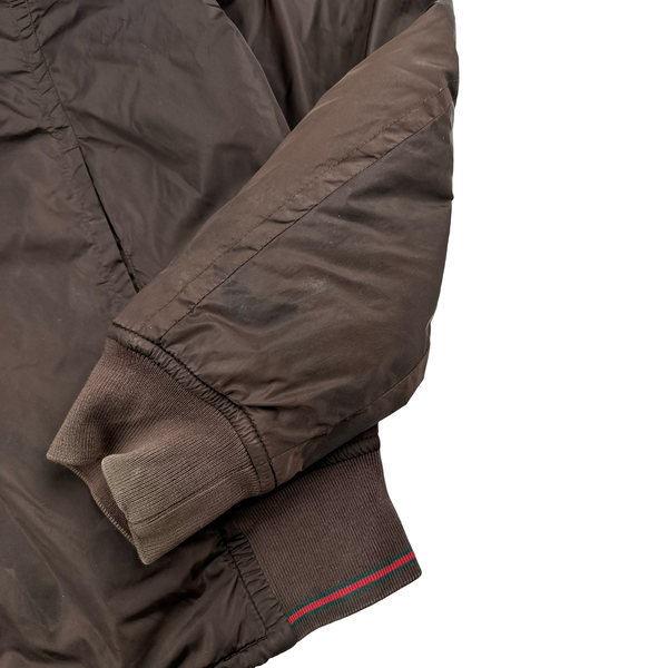 Gucci Brown Striped Collar Zipped Bomber Jacket - XL