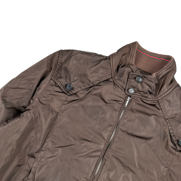 Gucci Brown Striped Collar Zipped Bomber Jacket - XL