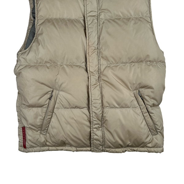Prada Tan Red Tab Down Filled Puffer Gilet - Large